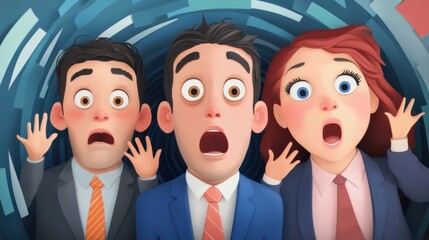 Poster - Three cartoon characters are in a tunnel with their mouths open, AI