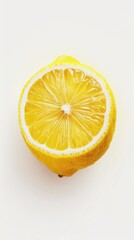Poster - Brightly colored lemon half displayed on a light background highlighting its juicy texture and vibrant color during daylight