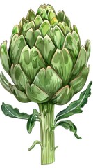 Artistic representation of an artichoke showcasing its intricate layers and vibrant green color against a plain background