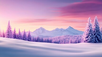 Wall Mural - A snowy mountain range with trees and snow covered ground, AI