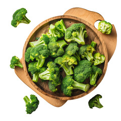 Brocolli pieces filled in bowl placed on chopping board,