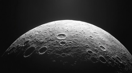 Texture of the moon's surface with craters, in grayscale photography. Space exploration and geology concept. Isolated.