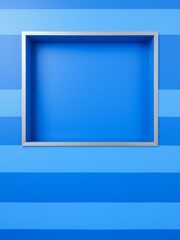 Canvas Print - A silver frame sits on a blue striped wall.