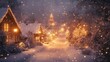 © Влада Яковенко - Golden snow-covered village scene with golden rooftops and streetlights, creating a warm, inviting glow on a cold winter night. 4K hyperrealistic photo.