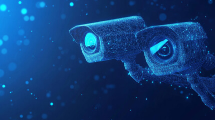 Poster - abstract 3d illustration of two cctv security cameras in blue. represents concepts of surveillance t
