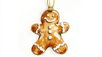 Poster - Deliciously decorated gingerbread man ornament hanging on a golden string, perfect for festive holiday decorations