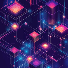 Poster - Isometric Blockchain Network Illustration