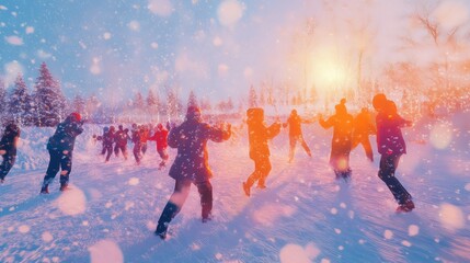 Heatmap of a Christmas day snowball fight, with warm colors showing the most active participants and cooler blues on the untouched snow. 4K hyperrealistic photo.