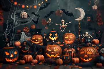 Wall Mural - A captivating scene showcasing a variety of Halloween decorations arranged in a festive and creative display