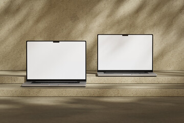 Wall Mural - opened macbook pro laptop with blank white screen