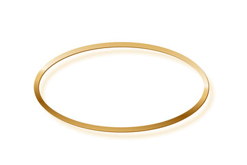 Golden ellipse photo frame on white background. Gold oval button. Blank space for picture, painting, card. 3d realistic empty template vector illustration. Simple object mockup.