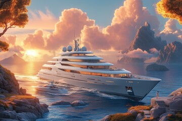 Wall Mural - Yacht in Dreamy Harbor Scene