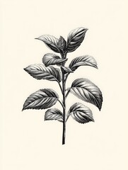 Botanical Illustration of a Plant with Leaves.