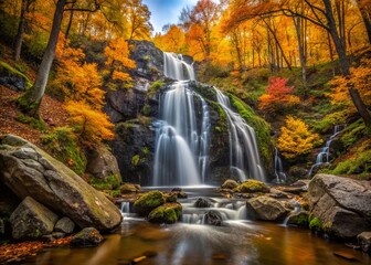 Wall Mural - Vibrant autumn foliage surrounds serene Dark Hollow Falls, a 70-foot cascading waterfall, in the lush forests of