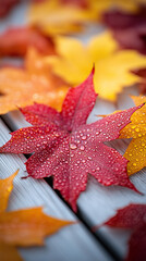 Wall Mural - Orange fall leaves in park, autumn natural background, Autumn Landscape - Trees And Orange Foliage In Park