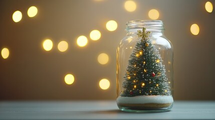 Merry Christmas and happy new year concept, Close up, Elegant Christmas tree in glass jar decoration.