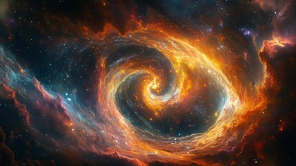 Wall Mural - A swirling vortex of colors in space, filled with stars, dust, and glowing elements depicting an energetic and dynamic cosmic event