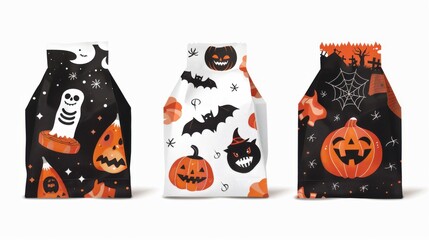 Poster - Three Halloween themed paper bags with spooky designs