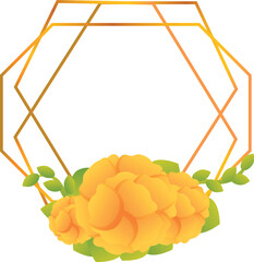 Poster - Golden frame with a geometric shape decorated with a bouquet of flowers, perfect for a wedding invitation or to frame a romantic photo