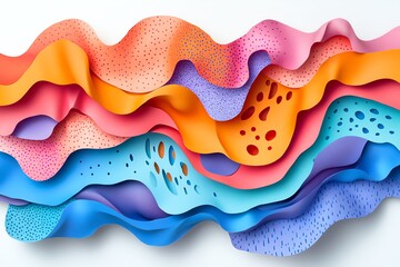 Poster - Abstract colorful wavy paper art with different patterns and textures.