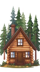 Poster - A wooden cabin with a chimney and a porch