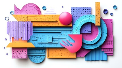 Poster - Abstract composition of colorful geometric shapes.