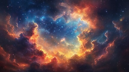 Wall Mural - an expansive space scene filled with vibrant nebulous clouds, capturing the immense scale and the ca
