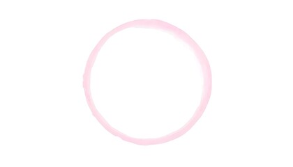 Hand painted circular stroke of pink water colour paint brush on a white background