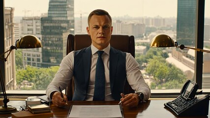 Poster - Business CEO in Modern Office During Afternoon Meeting Generative AI