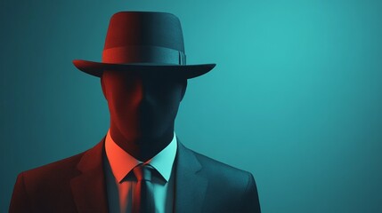 Sticker - A man wearing a hat and a suit is standing in front of a blue background