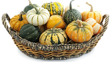 Poster - A basket full of pumpkins of different colors and sizes