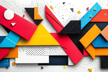 Poster - Abstract geometric shapes in various colors on a white background.