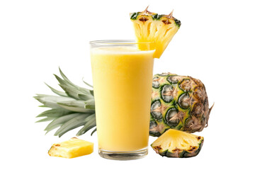 Refreshing tropical pineapple smoothie served with fresh fruit on a bright background