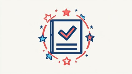 Leinwandbilder - A simple red, white, and blue icon showing a checkmark on a ballot, with stars circling around it to signify voting in the U.S
