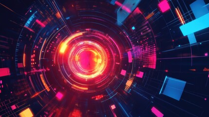 Poster - abstract futuristic digital patterns in vivid colors, showcasing technology and innovation in a vibr