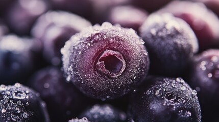 Wall Mural -  frozen acai berries, with a frosty texture and a deep purple hue. 