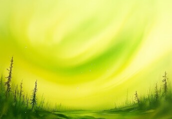Wall Mural - illustration of a nighttime starry sky with aurora and forest silhouette in watercolor