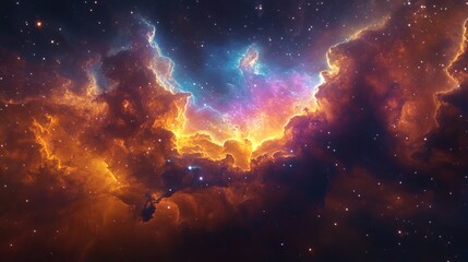 Wall Mural - an expansive space scene filled with vibrant nebulous clouds, capturing the immense scale and the ca