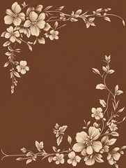 Wall Mural - Floral Design, Branch and Brown Background.