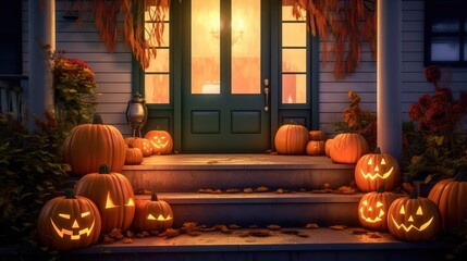 Wall Mural - Halloween Porch with Jack-o'-Lanterns