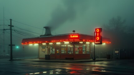 Canvas Print - Neon Diner in the Fog: A Retro American Scene