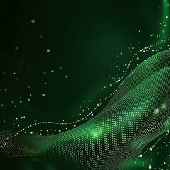 Poster - Abstract green wave with dots and glow effects creating a dynamic digital background.