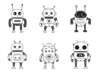 Poster - Artificial machine icons set with robot technology characters