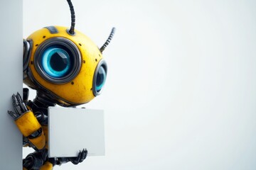 Poster - Set of cute bee robot AI characters hiding in hiding and getting tired
