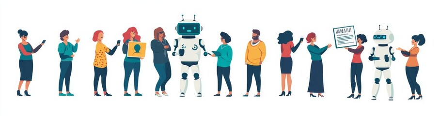 Poster - Communication with chat bot concept. Dialog between AI assistant and user in messenger. Flat graphics modern illustration isolated on white background.