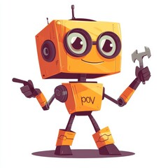 Poster - Cute robot in retro futuristic style. Robotic mechanic character from repair service. Flat modern illustration isolated on white. Robotic mechanic character from repair service.