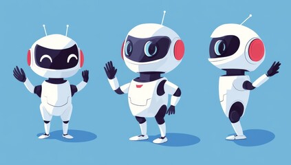 Poster - Robots, chatbots, and AI bots are designed in a modern style. A futuristic technology stock concept for service and communication.