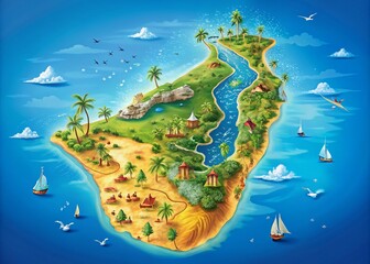 Wall Mural - Vibrant digital illustration of Sri Lanka's geographical map, showcasing its scenic coastline, major cities, and