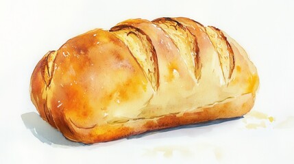 Poster - Freshly baked brown bread loaf resting on a simple white surface with golden crust and diagonal slashes on top