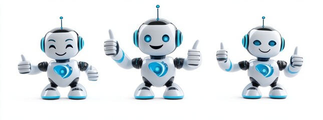 Poster - A set of friendly robots giving thumbs up on a transparent background